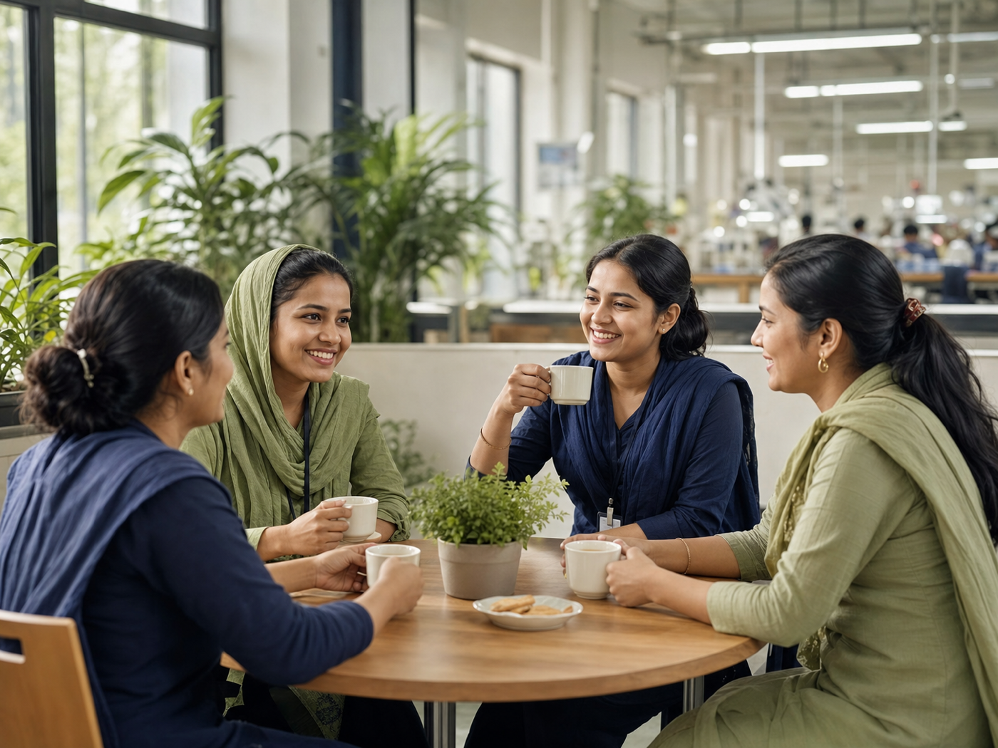 Garment workers in a bright workplace in Bangladesh