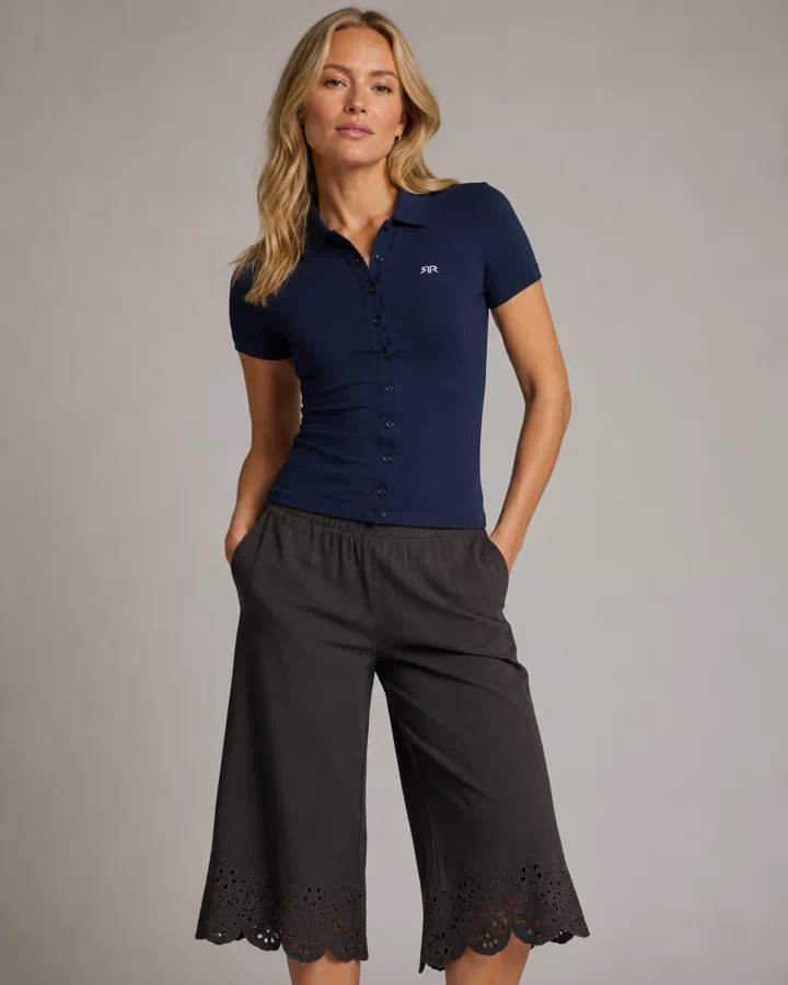 Women’s Slim Fit Polo with Full Button Placket