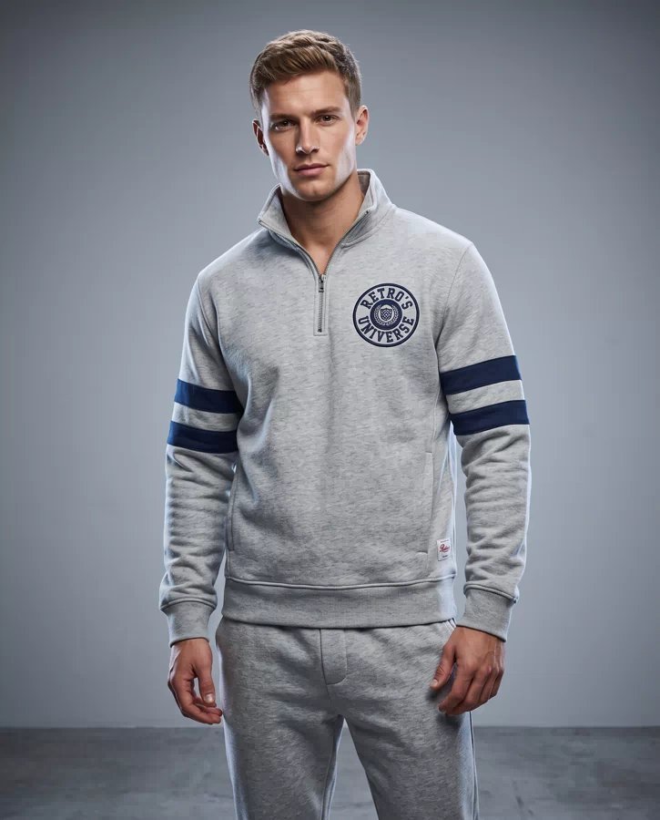 Men’s Half Zip Varsity Sweatshirt and Jogger Tracksuit Set