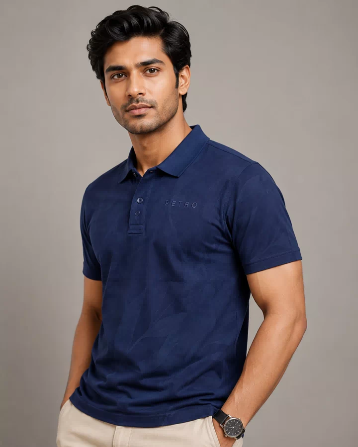 Men’s Leaf-Pattern Textured Polo Shirt