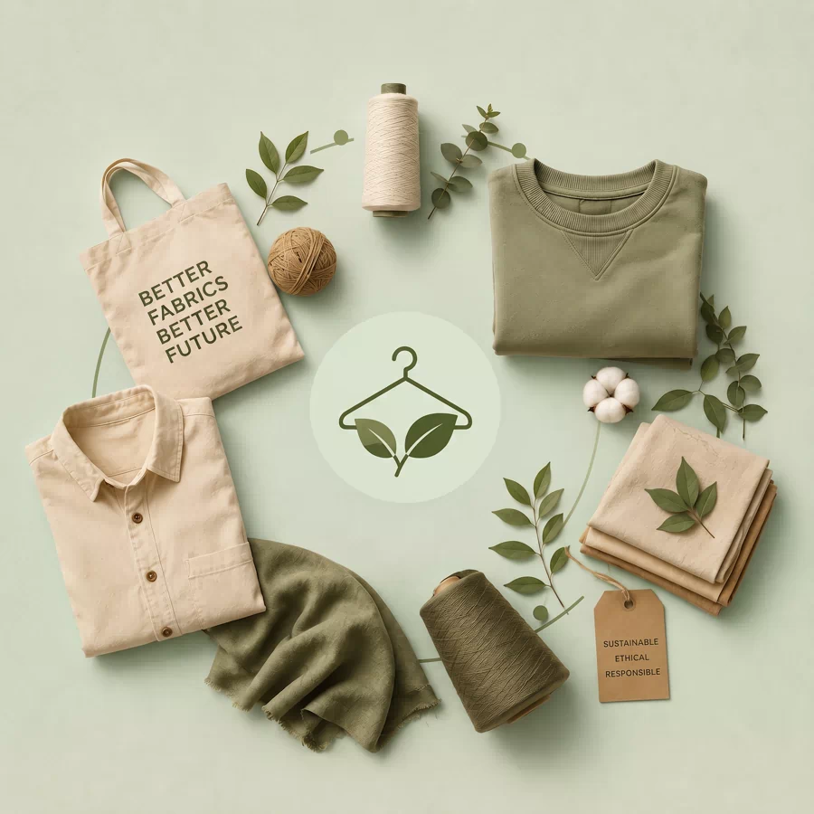 Clean modern apparel manufacturing facility with sustainable organic garments