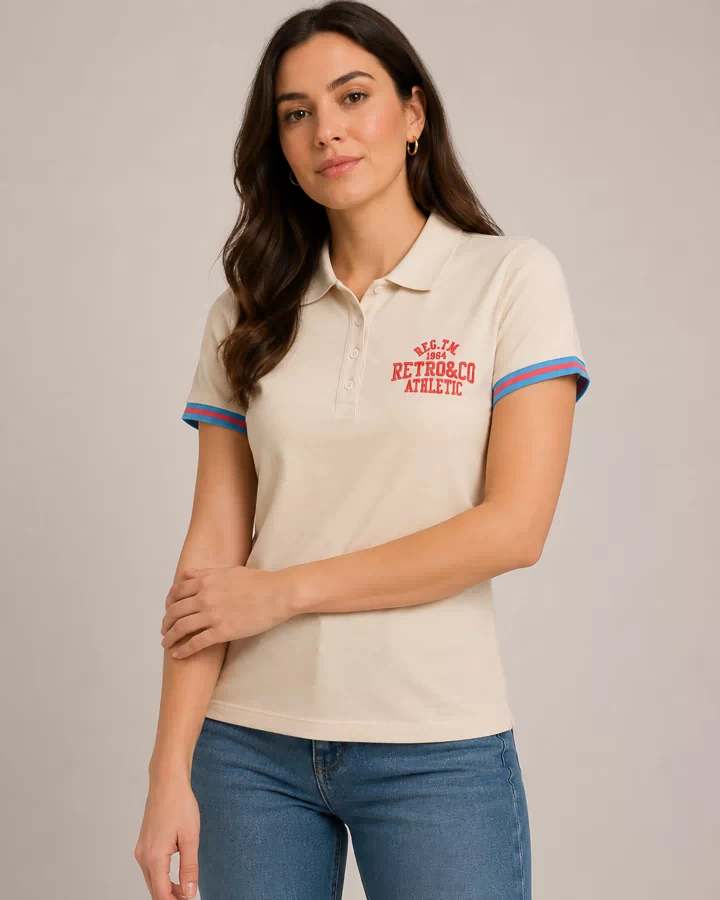 Women’s Athletic Polo Shirt with Striped Cuffs