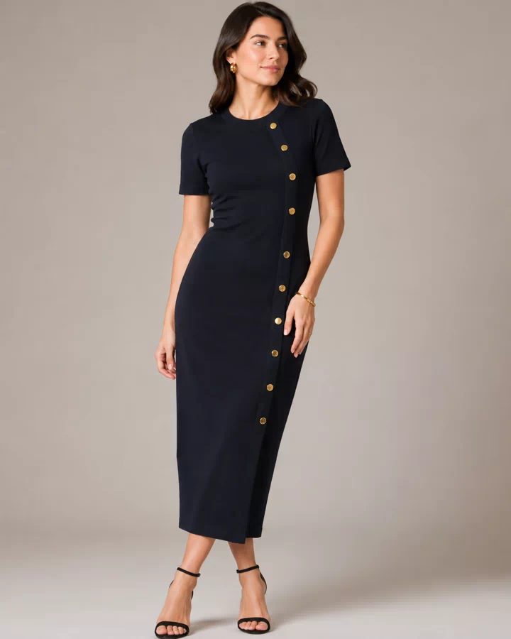 Navy Asymmetric Midi Dress for Women